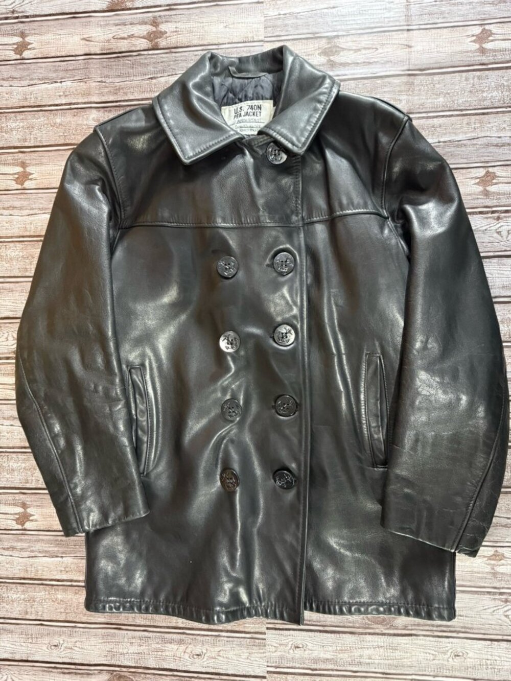 Schott NYC 740N leather Pea Coat Jacket Size 38 Black Made In USA Vintage 90’s